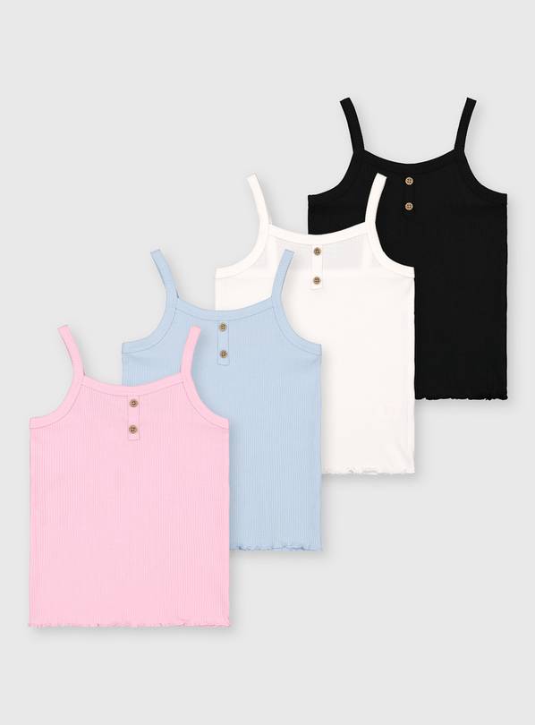 Pink, Blue, White & Black Ribbed Vest 4 Pack - 6 years